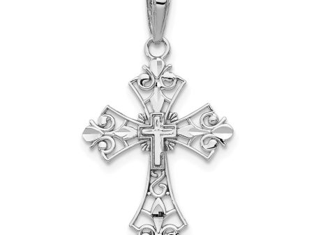 14k White Gold Filigree Cross Pendant Online now