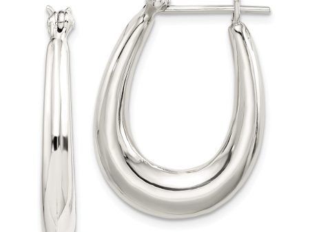 Elegantly Polished Puffed Oval Hoop Earrings in Sterling Silver - 1 in For Sale