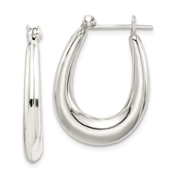 Elegantly Polished Puffed Oval Hoop Earrings in Sterling Silver - 1 in For Sale