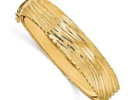 14.25mm 14k Yellow Gold Textured & D C Hinged Bangle Bracelet on Sale