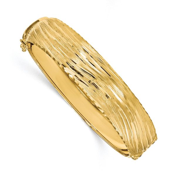 14.25mm 14k Yellow Gold Textured & D C Hinged Bangle Bracelet on Sale