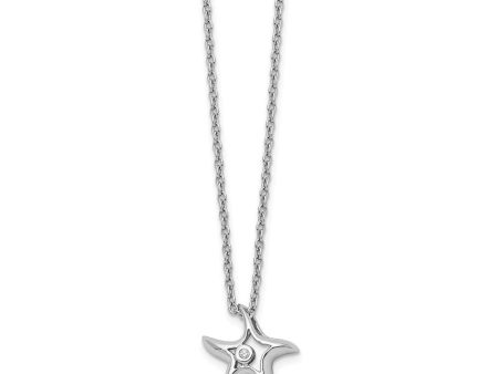 13mm Starfish Diamond Necklace in Rhodium Plated Silver, 18 Inch Fashion