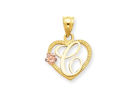 14k Two Tone Gold Grace Collection 15mm Heart Initial C Pendant Cheap