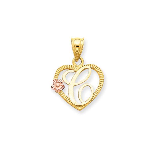 14k Two Tone Gold Grace Collection 15mm Heart Initial C Pendant Cheap