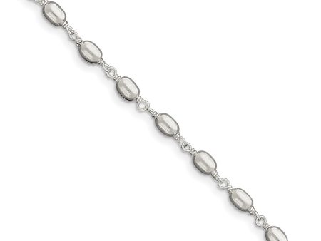 Sterling Silver High Polished Oval Bead Anklet, 10 Inch For Discount