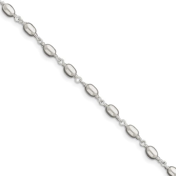 Sterling Silver High Polished Oval Bead Anklet, 10 Inch For Discount