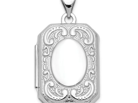 14k White Gold 20mm Scrolled Border Octagonal Locket For Discount