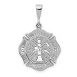 14k White Gold Textured Fire Rescue Shield Pendant Cheap