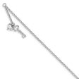 14k White Gold Puffed Heart And Key Dangle Anklet, 10 Inch For Sale