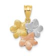 14k Tri-color Gold Satin Triple Plumeria Pendant, 15mm (9 16 inch) Fashion