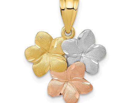 14k Tri-color Gold Satin Triple Plumeria Pendant, 15mm (9 16 inch) Fashion