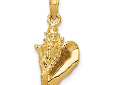 14k Yellow Gold 3D Conch Shell Pendant, 10mm For Sale