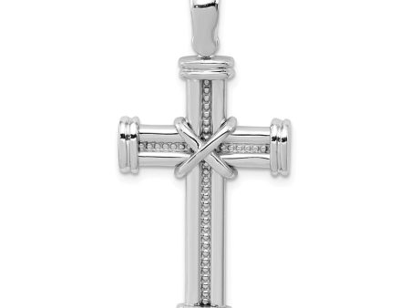 14k White Gold Polished Rope Cross Pendant on Sale