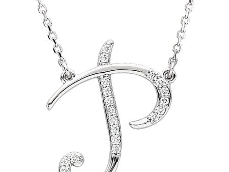 1 10 Ctw Diamond Sterling Silver Medium Script Initial P Necklace 16in Discount