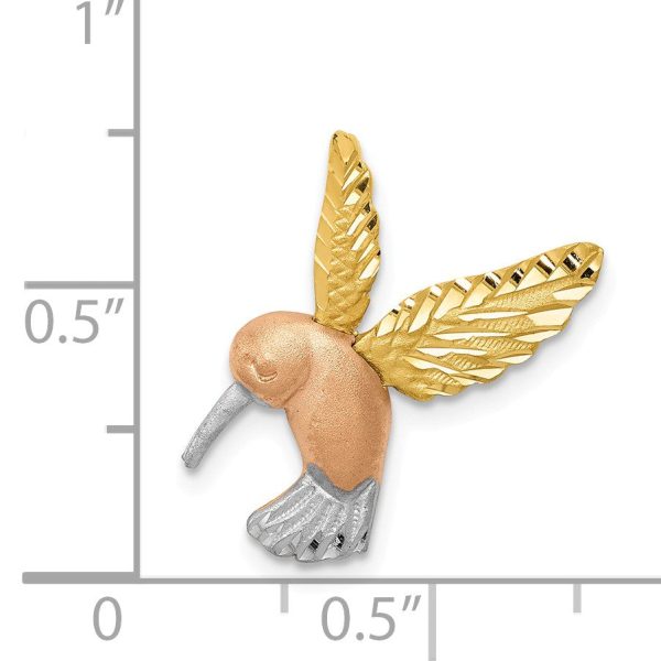 14k Two Tone Gold & White Rhodium 2D Hummingbird Slide Pendant, 18mm Online Hot Sale