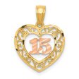 14k Two Tone Gold Diamond Cut 15 Heart Pendant, 14mm Sale