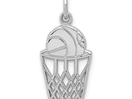 14k White Gold Polished Basketball and Net Charm For Cheap