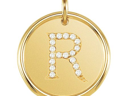 1 10 Ctw G-H, I1 Diamond Initial 17mm 14k Yellow Gold Pendant Letter R Online Sale