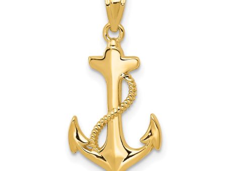 14k Yellow Gold Polished Anchor and Rope Pendant Hot on Sale