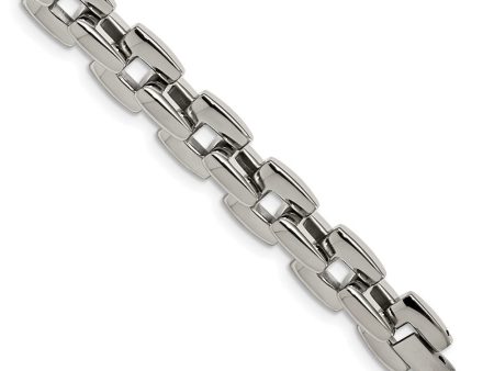 Men s Stainless Steel Polished 10mm Square Link Chain Bracelet, 9 Inch on Sale