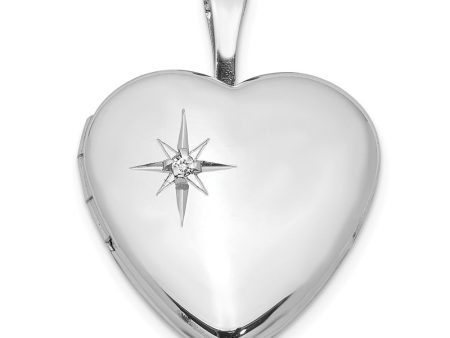 16mm Diamond Star Design Heart Shaped Locket in Sterling Silver Online now