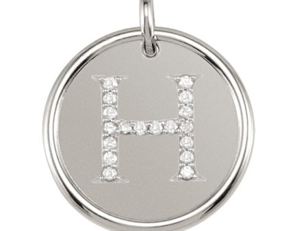 1 10 Ctw G-H, I1 Diamond Initial 17mm Sterling Silver Pendant Letter H For Sale