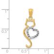 14k Two Tone Gold Cat and Heart Silhouette Pendant, 11 x 26mm on Sale