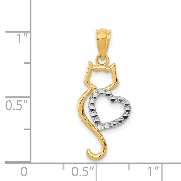 14k Two Tone Gold Cat and Heart Silhouette Pendant, 11 x 26mm on Sale