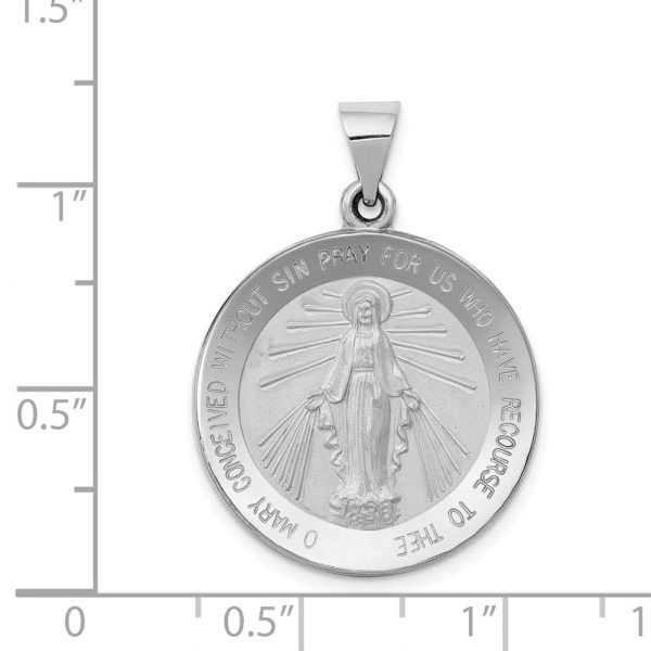 14k White Gold Hollow Round Miraculous Medal Pendant, 20mm (3 4 Inch) Fashion