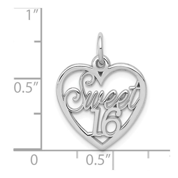 14k White Gold Sweet 16 Heart Charm or Pendant, 16mm on Sale