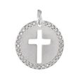 14k White Gold and 0.08 Ctw Diamond Disc Cross Charm or Pendant, 12mm Online Hot Sale