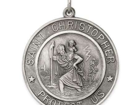 Men s Sterling Silver Large Round St. Christopher Medal Pendant, 32mm Hot on Sale