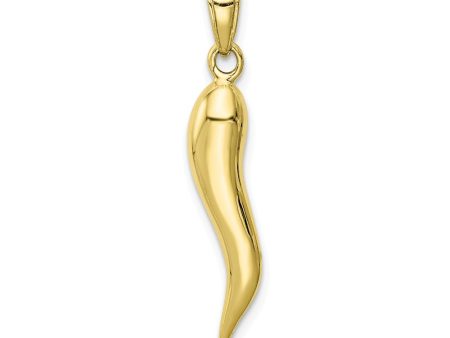 10k Yellow Gold Solid 3D Italian Horn Pendant Online Sale