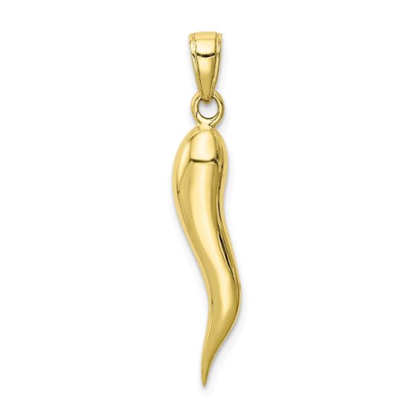 10k Yellow Gold Solid 3D Italian Horn Pendant Online Sale