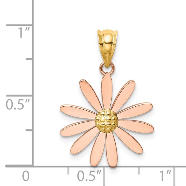 14k Two Tone Gold 18mm Pink Daisy Pendant Fashion