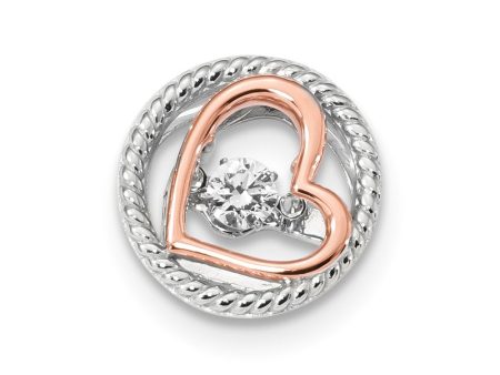 Two Tone Plated Sterling Silver & CZ Heart in Circle Pendant, 15mm Online Hot Sale