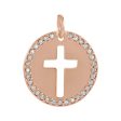 14k Rose Gold and 0.08 Ctw Diamond Disc Cross Charm or Pendant, 12mm Online Sale