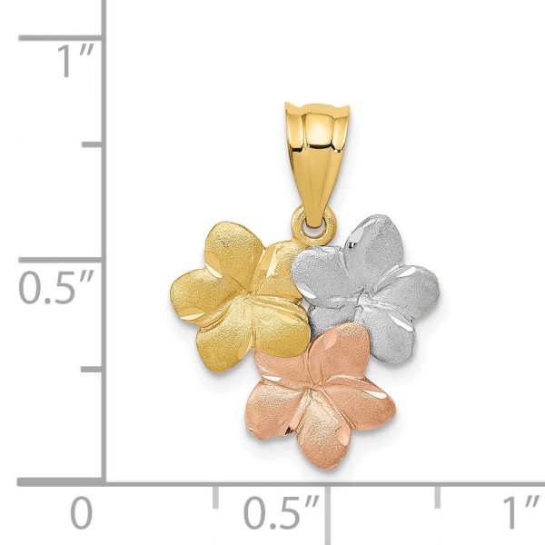 14k Tri-color Gold Satin Triple Plumeria Pendant, 15mm (9 16 inch) Fashion