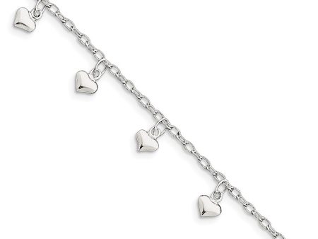 Sterling Silver Dangling Hearts Anklet, 9-10 Inch For Discount