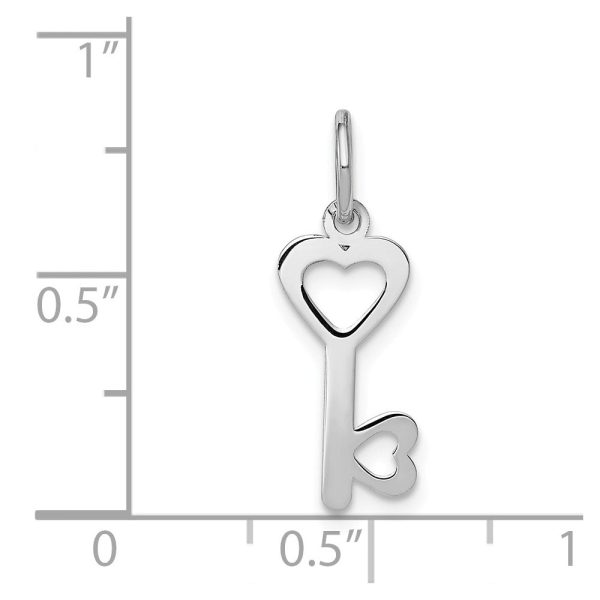 14k White Gold Heart Shaped Key Charm or Pendant, 7mm Online Sale