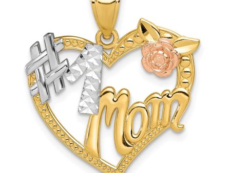 14k Two Tone Gold and White Rhodium #1 Mom Heart Pendant, 20mm Online now