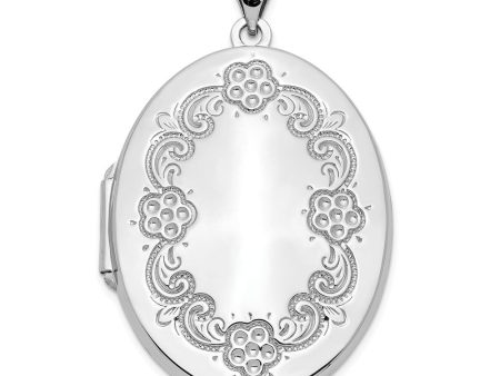 14k White Gold 32mm Floral Border Oval Locket Online