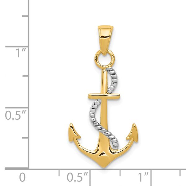 14k Two Tone Gold Anchor with Rope Pendant, 16 x 32mm Discount