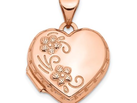 14k Rose Gold 15mm Domed Heart Shaped Floral Locket Online now