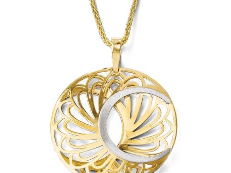 10k Two Tone Gold Polished & Satin Round Pendant, 25mm For Sale