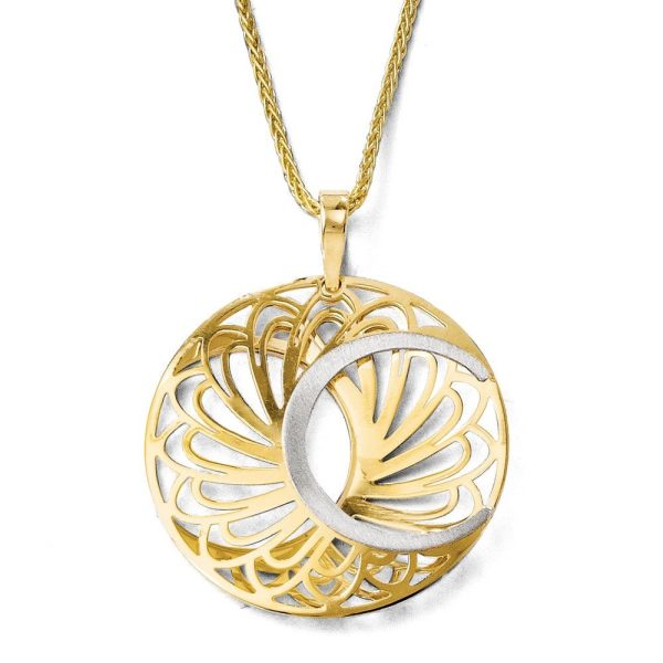 10k Two Tone Gold Polished & Satin Round Pendant, 25mm For Sale