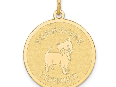 14k Yellow Gold Laser Etched Yorkshire Terrier Disc Pendant, 19mm Fashion