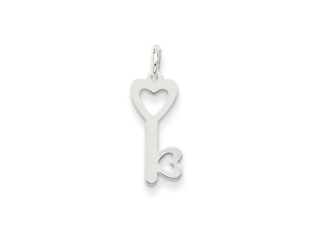 14k White Gold Heart Shaped Key Charm or Pendant, 7mm Online Sale