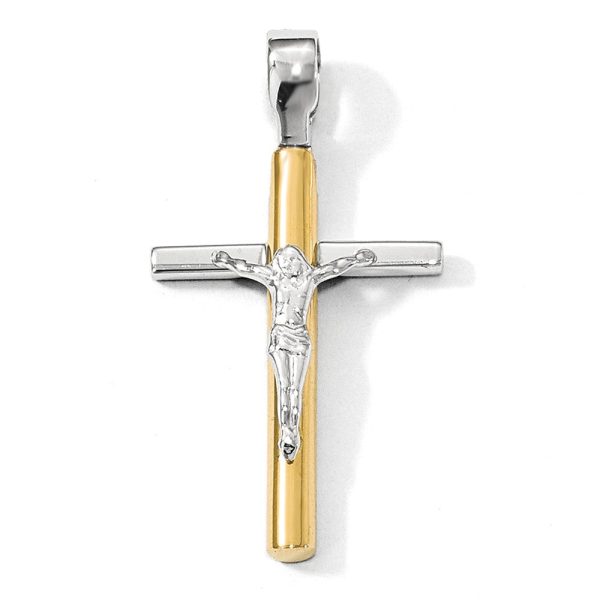 14k Two Tone Gold, Polished Crucifix Pendant, 18 x 32mm Online