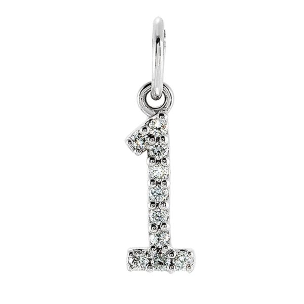 .05 Cttw Diamond & 14k White Gold Mini Number 1 Charm or Pendant Fashion